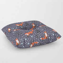 Red foxes in the nignt winter forest Floor Pillow