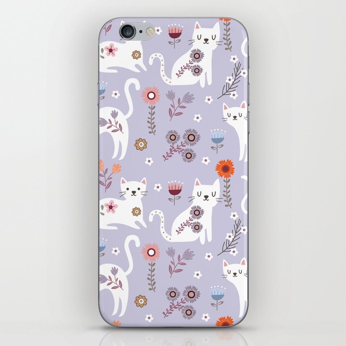 Cute Kitten Seamless Pattern Floral  iPhone Skin