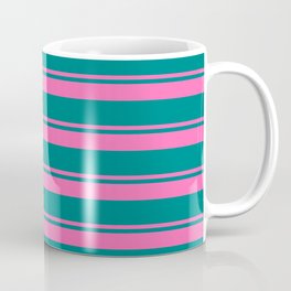 [ Thumbnail: Hot Pink and Teal Colored Stripes/Lines Pattern Coffee Mug ]