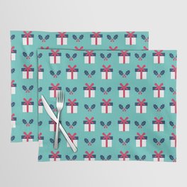 Christmas Pattern Turquoise Gifts Holly Placemat