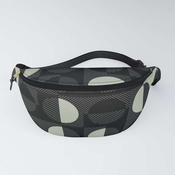 Stripes Circles Squares Mid-Century Checkerboard Black Green White Fanny Pack