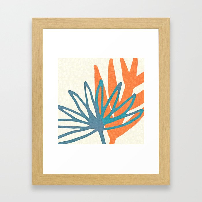 Mid Century Nature Print / Teal and Orange Framed Art Print