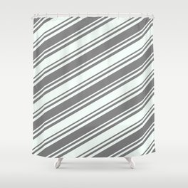 [ Thumbnail: Gray and Mint Cream Colored Lines/Stripes Pattern Shower Curtain ]