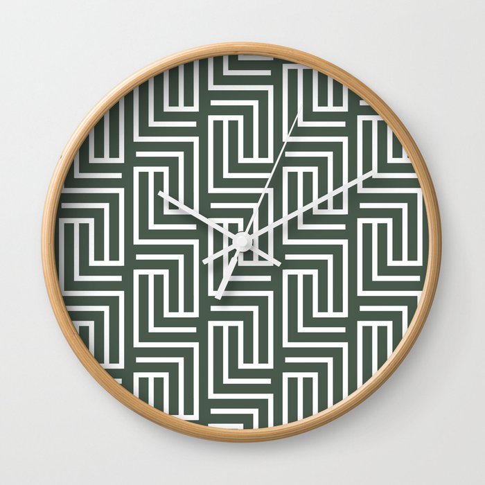 Dark Green and White Tessellation Line Pattern Pairs DE 2022 Popular Color Greener Pastures DET529 Wall Clock