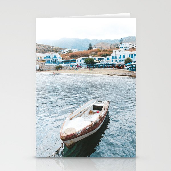 Small Fishers Boat in the Sea | Colorful Travel Photography on the Greek Islands Stationery Cards