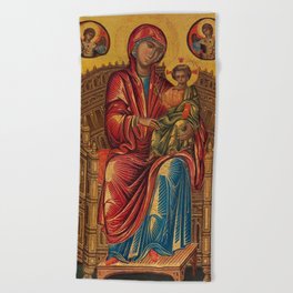 Madonna and Child on a Curved Throne, 1260-1280 by Byzantine Icon Beach Towel