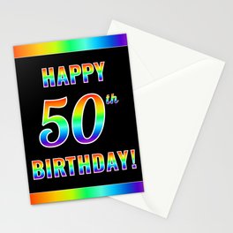 [ Thumbnail: Fun, Colorful, Rainbow Spectrum “HAPPY 50th BIRTHDAY!” Stationery Cards ]