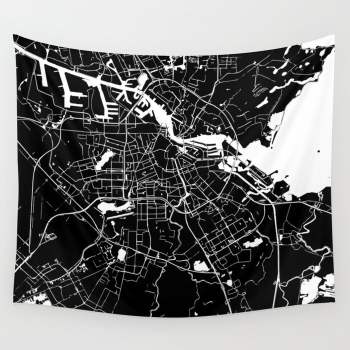 Amsterdam Black on White Street Map Wall Tapestry
