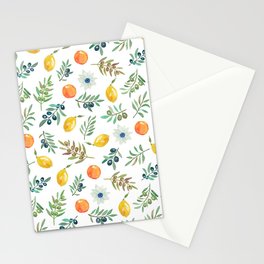 Lemon, Orange and Olive Mediterranean Pattern Stationery Card
