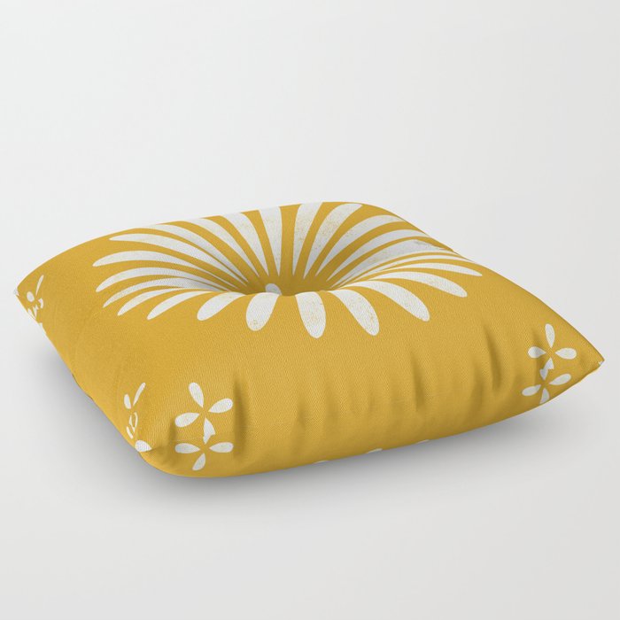 Happy Sunshine - yellow art, sunshine, boho art, bohemian, tile, home decor, yellow, yellow art print Floor Pillow