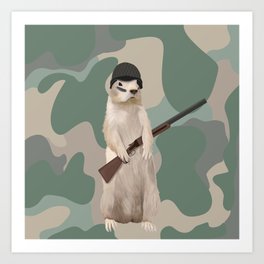 Groundhog Soldier on Green Camo Art Print