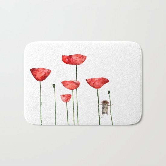 Little mouse loves big poppies Bath Mat