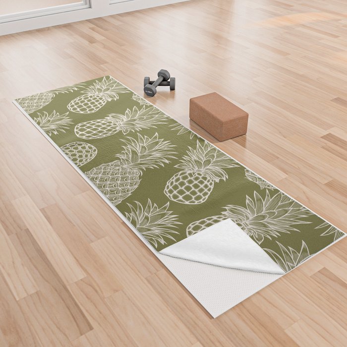 Fresh Pineapples Olive & White Yoga Towel