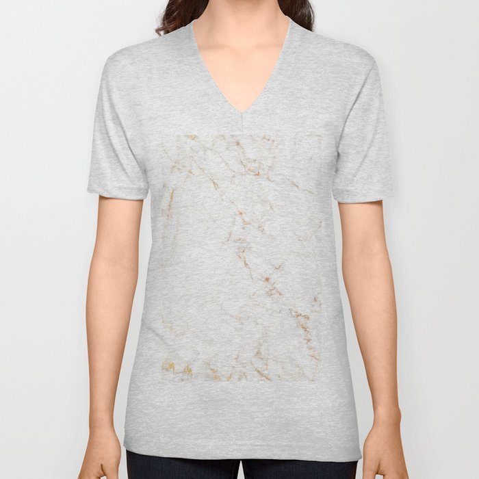 White Marble with Delicate Gold Veins V Neck T Shirt