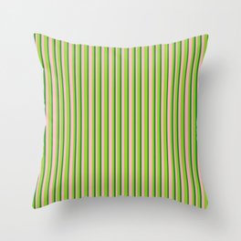 [ Thumbnail: Light Pink, Green & Forest Green Colored Lines Pattern Throw Pillow ]
