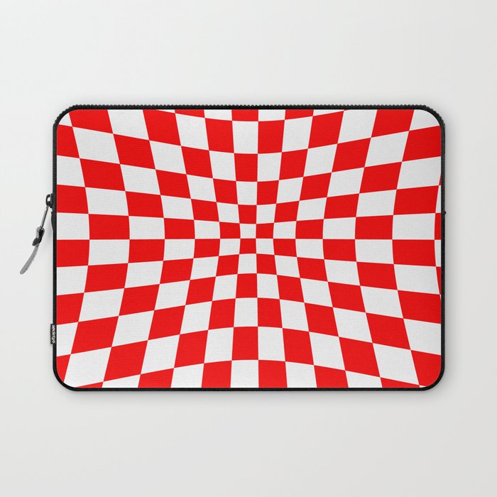 Red Op Art Check or Checked Background. Laptop Sleeve