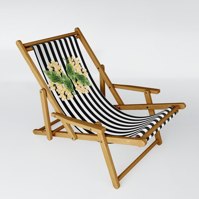 Yellow Flowers On Black And White Stripes Sling Chair By Anna0711 Society6