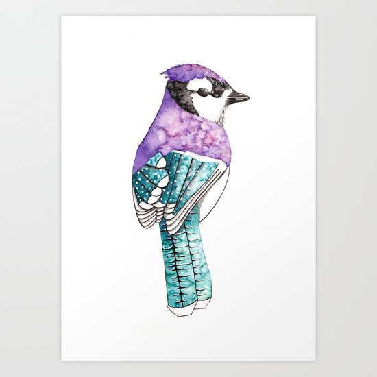 Abstract Watercolour and Ink Bird Art Print