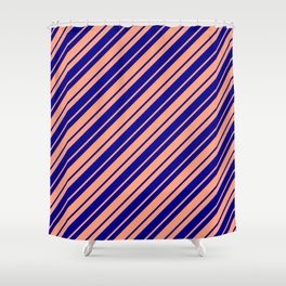[ Thumbnail: Dark Blue and Light Salmon Colored Lined Pattern Shower Curtain ]