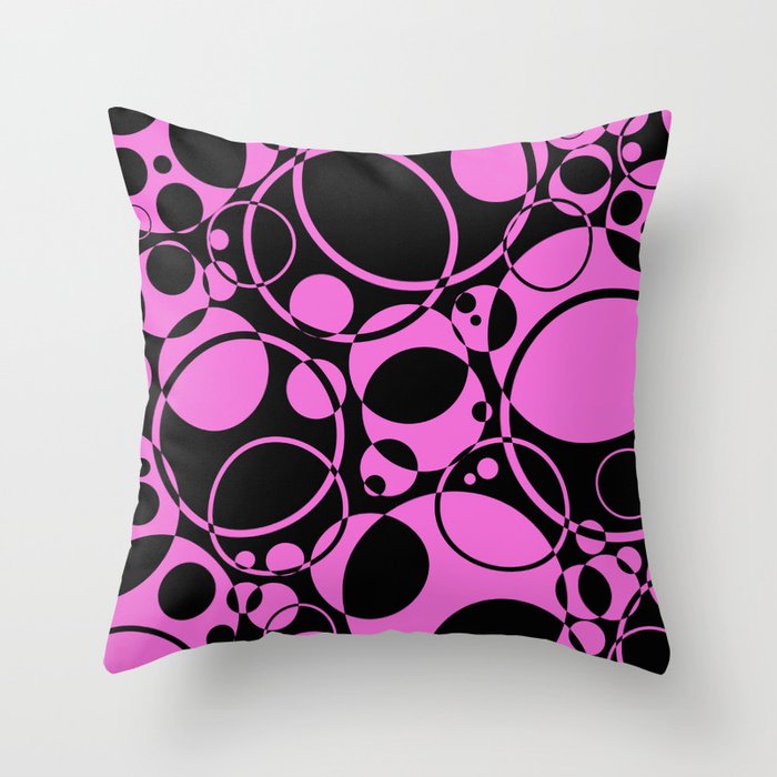 Black and pink bubbles pattern Throw Pillow