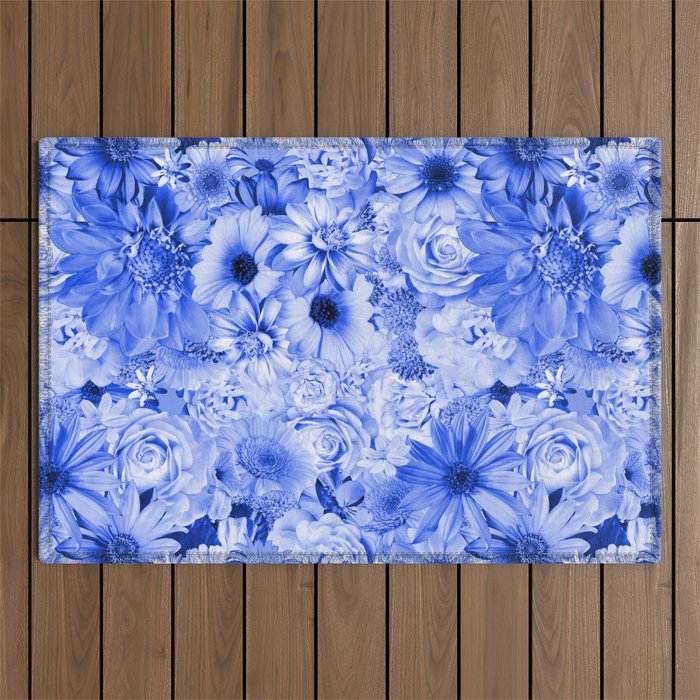 ultramarine blue floral bouquet aesthetic array Outdoor Rug