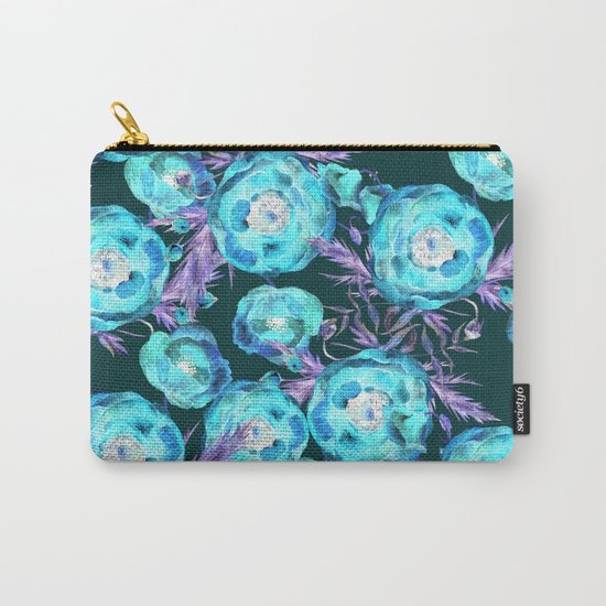 Abstract Poppy Pattern Blue And Black Carry-All Pouch