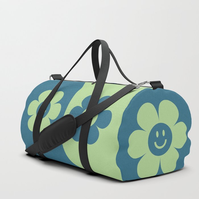 Yin yang retro floral smiley # mint sage Duffle Bag