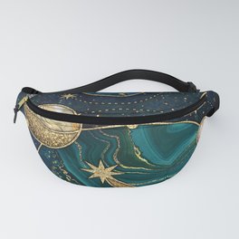 Celestial Starry Emerald Gold Cosmos Fanny Pack