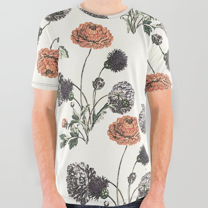 Watercolour of Ranunculus All Over Graphic Tee