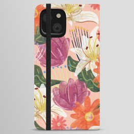 peach watercolor floral pattern iPhone Wallet Case