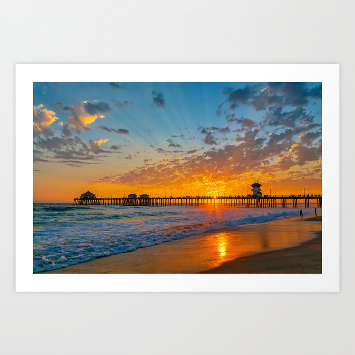 Painted Sky Over Huntington Beach Pier Art Print By