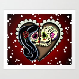 Ashes - Day of the Dead Couple - Kissing Sugar Skull Lovers Art Print
