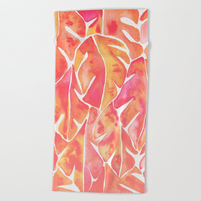 Split Leaf Philodendron – Melon Palette Beach Towel