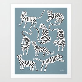Tiger Collection – White on Blue Art Print