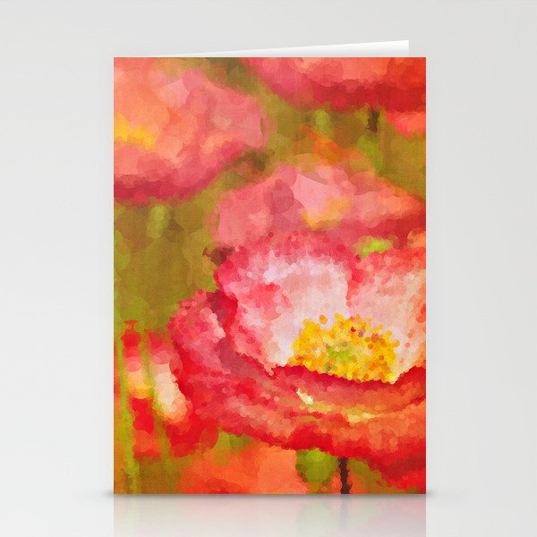 Red and White Poppy Flowers Abstract Botanical Garden Floral Landscape Stationery Cards