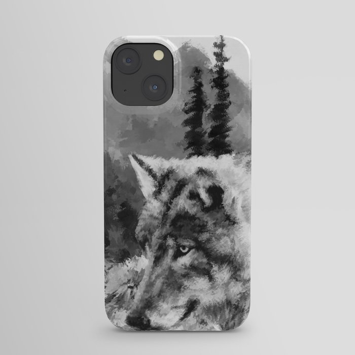 Watercolor Wolf (Black and White) iPhone Case