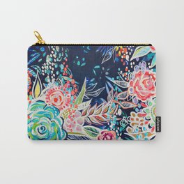 Night Bloomers Carry-All Pouch | Blooms, Acrylic, Leaves, Midnight, Floral, Vibrant, Painting, Blue, Oversizeflowers, Navy 
