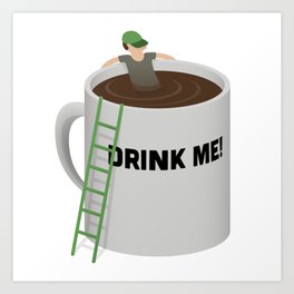 Coffee Pool - Drink Me! Art Print | Swimming, Design, Hat, Pool, Graphic, Digital, Drink, Guy, Brown, Man 