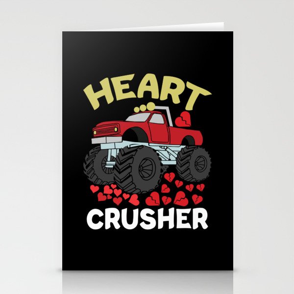 Heart Crush Monster Truck Hearts Valentines Day Stationery Cards