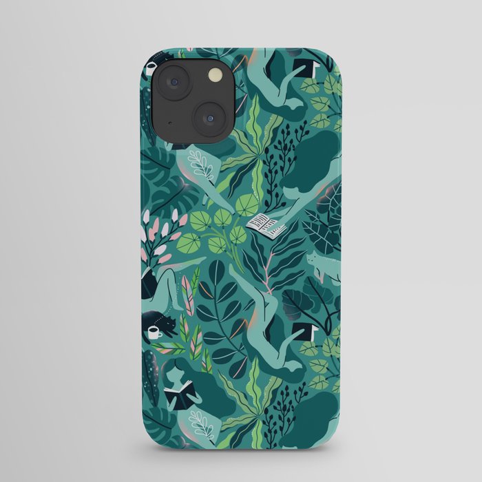 Reading girls among the plants with cats iPhone Case