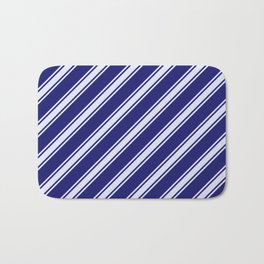 [ Thumbnail: Midnight Blue and Lavender Colored Striped Pattern Bath Mat ]