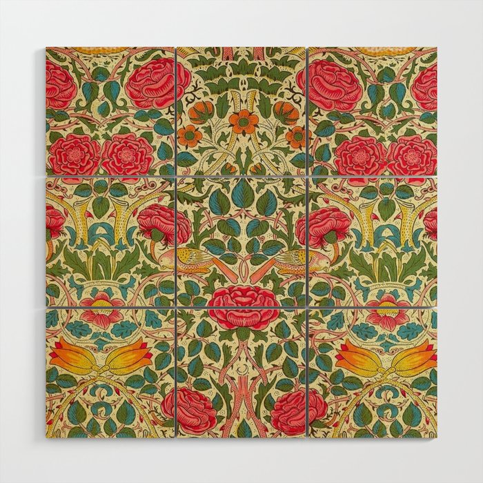 William Morris Roses Floral Textile Pattern Wood Wall Art