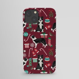 Border Collie christmas stockings presents holiday candy canes dog breed pattern iPhone Case
