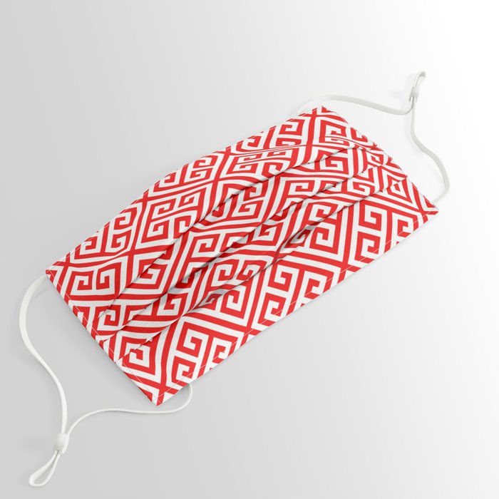 red, white pattern, Greek Key pattern -  Greek fret design Face Mask