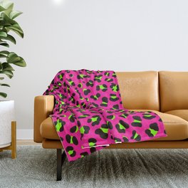 80s Neon Pink and Lime Green Leopard Throw Blanket