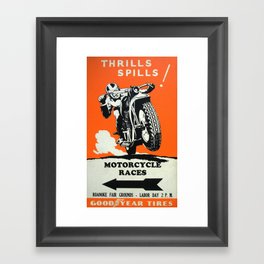 Vintage Racing Poster Motorcycle Races, Goodyear Tires - Vintage Poster Framed Art Print