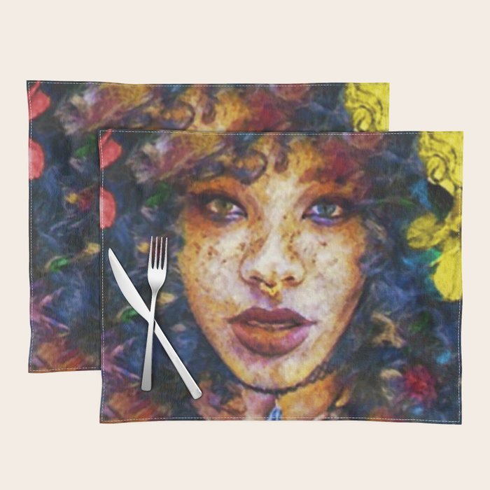 'Started At the Bottom,' African American Female Portrait Placemat by Jeanpaul Ferro Society6
