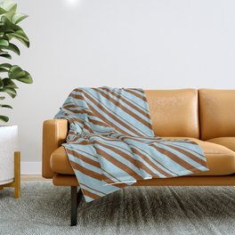 [ Thumbnail: Brown and Light Blue Colored Stripes/Lines Pattern Throw Blanket ]