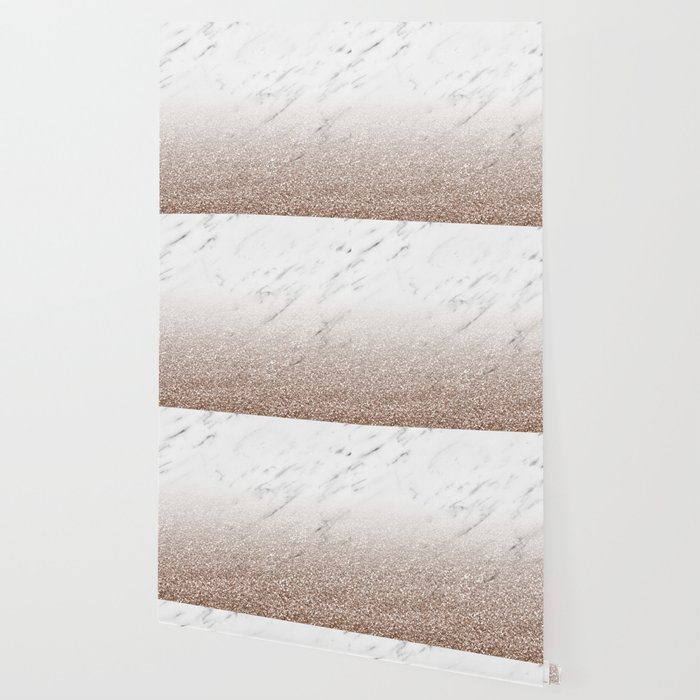 Glitter Ombre White Marble Rose Gold Glitter Wallpaper By Marbleco Society6