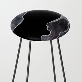 Black & Silver Glitter Agate Texture 03 Counter Stool